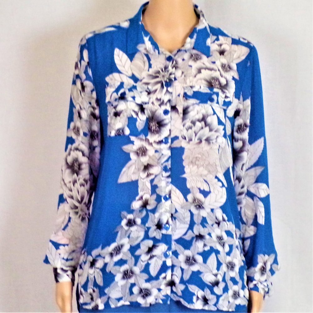 COVET size S long-sleeve blouse blue, white, black